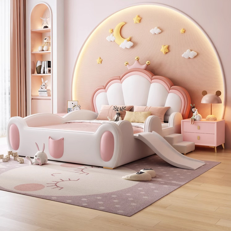 Pink Princess Kids Bedroom Furniture Girls Bed Children Wooden Single Double Kids Bed