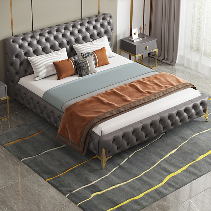 Luxury Bedroom Furniture Fabric Velvet Upholstered Platform Double Queen Bed King Size Bed