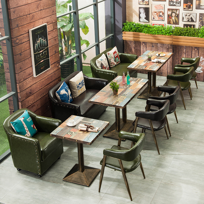 Factory Wholesale Retro Industrial Fast Food Suppliers Furniture Modern Wooden Cafe Restaurant Table And Chairs Set