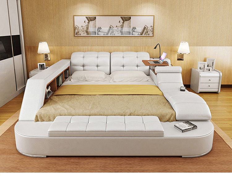 Factory direct price wholesale Luxury multifunctional bedroom furniture tatami modern smart bed with storage massage leather bed