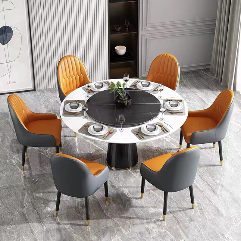 Luxury Stylist Hotel Restaurant Dining Room Furniture Comfortable Backrest Solid Wood Base Leather Cover Dining Chairs