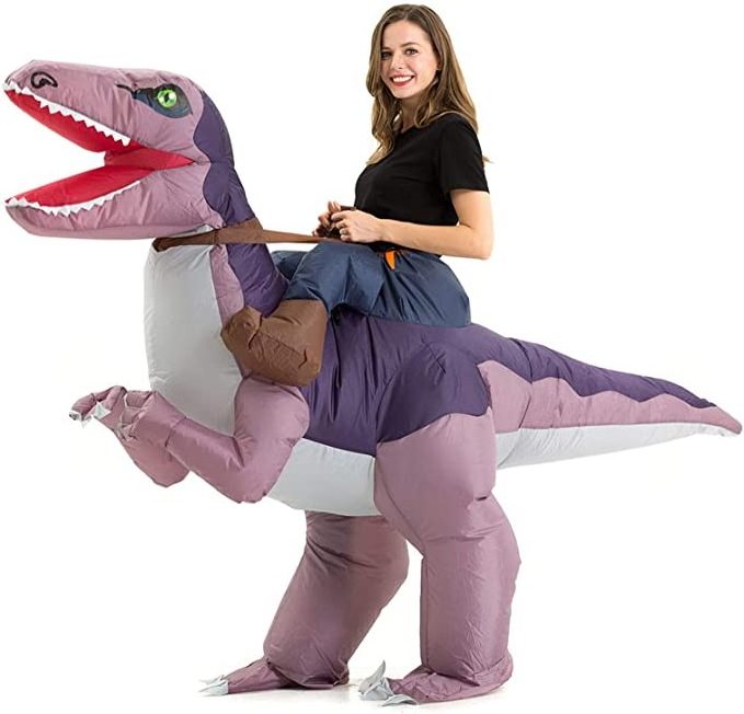 Adult Inflatable Ride On Dinosaur Costume T-Rex Inflatable Velociraptor Air Blow-Up Deluxe Halloween Inflatable Dinosaur Costume