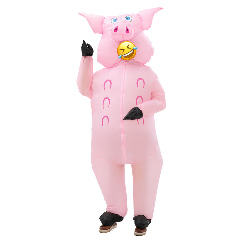 Adult Cosplay Animal Suit Mascot Costume Inflatable Halloween Costume Fat Pink Pig Fancy Dress Inflatable Costume for Party