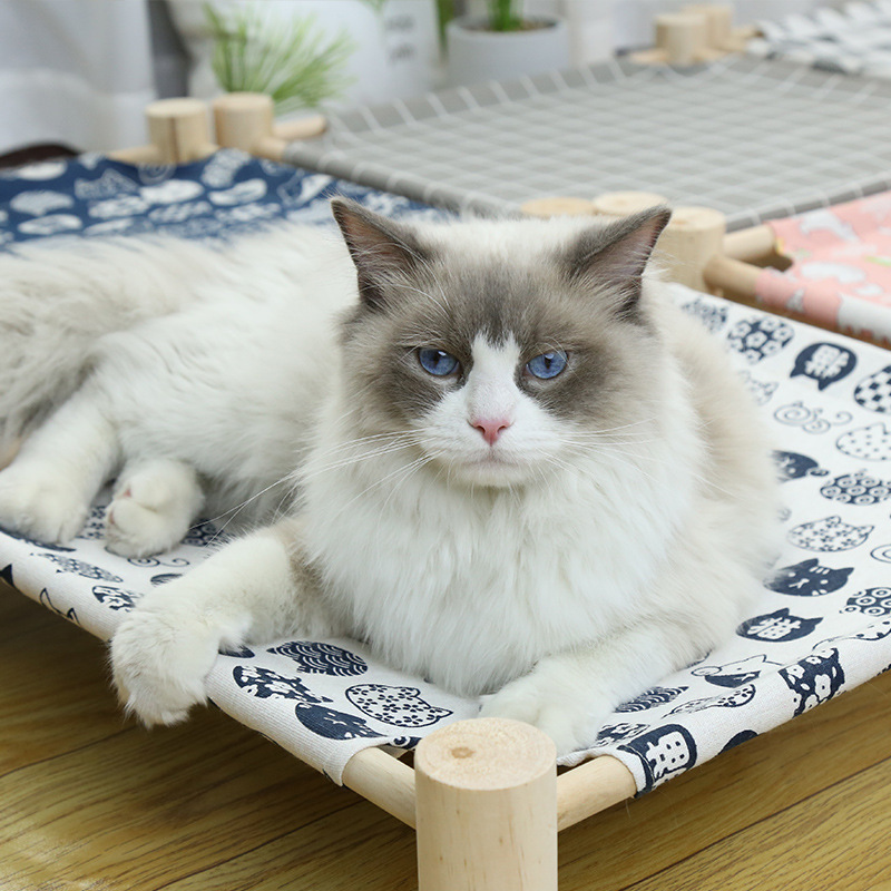 Cat Hammock Bed Wooden Elevated Removable Washable Pet Cooling Breathable Cat Bed for Puppy Detachable Dog Bed Raised