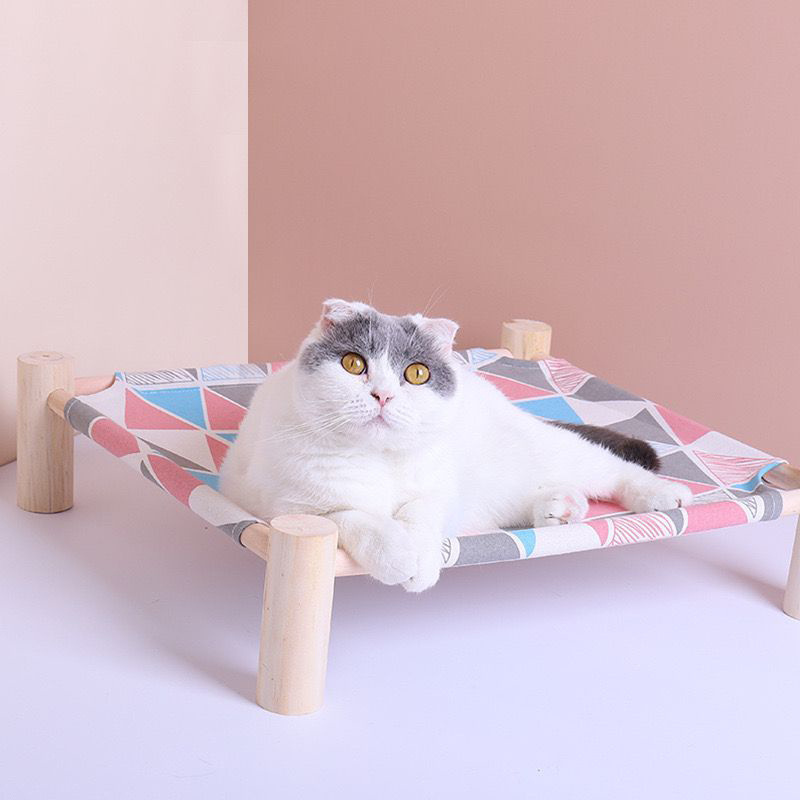 Cat Hammock Bed Wooden Elevated Removable Washable Pet Cooling Breathable Cat Bed for Puppy Detachable Dog Bed Raised