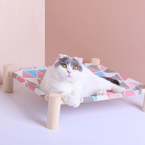 Cat Hammock Bed Wooden Elevated Removable Washable Pet Cooling Breathable Cat Bed for Puppy Detachable Dog Bed Raised