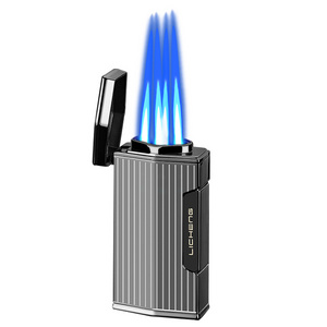 Powerful Four Jet Flame Cigar Lighter Visible Gas Window Windproof Lighter With Cigar Punch