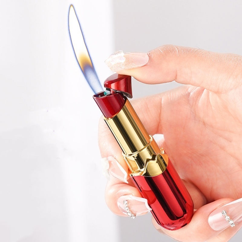 Cute Lipstick Lighter, Soft Flame Refillable Butane Lighter, Novelty Adjustable Open Flame Lighter