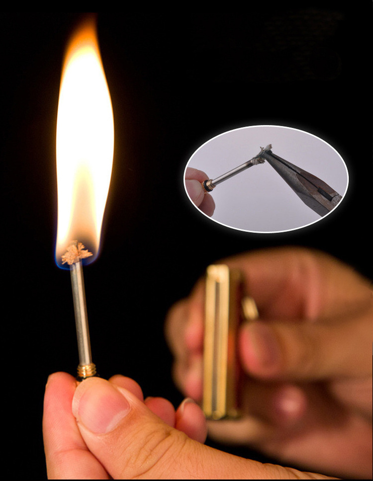 Wholesale leather wrapped metal rod key chain match lighter waterproof kerosene oil lighter