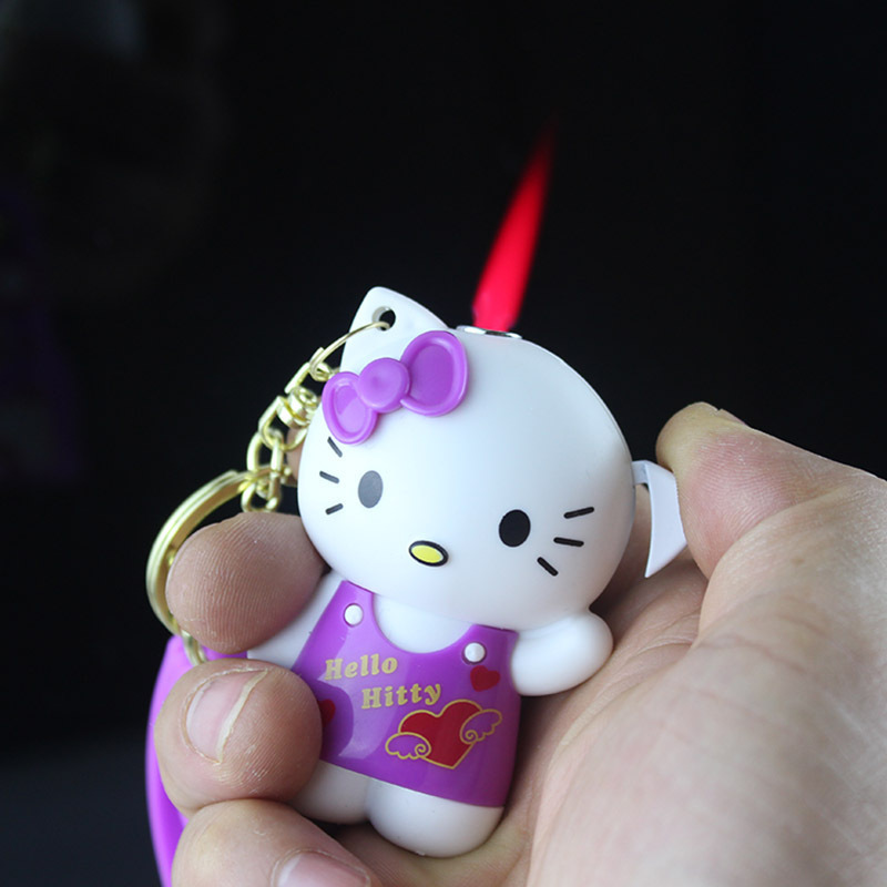 Wholesale 3D Hello Kitty Cartoon Lighter Refillable Windproof Red Flame Gas Lighter With Accessories