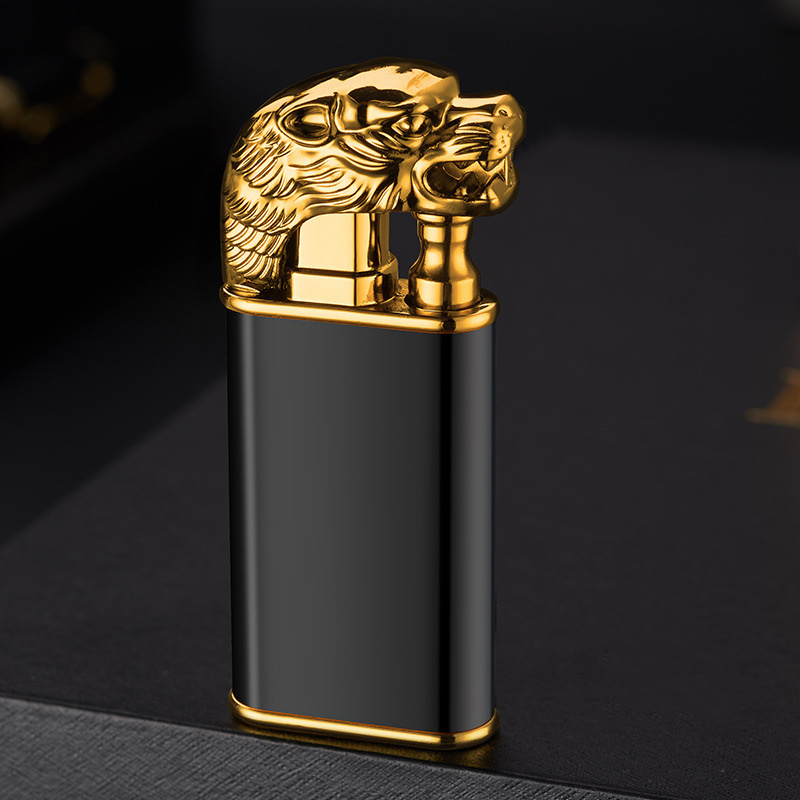 Hot Selling Dragon Head/Tiger Head Model Butane Lighter Double Flame Cigarette Lighter Custom Logo