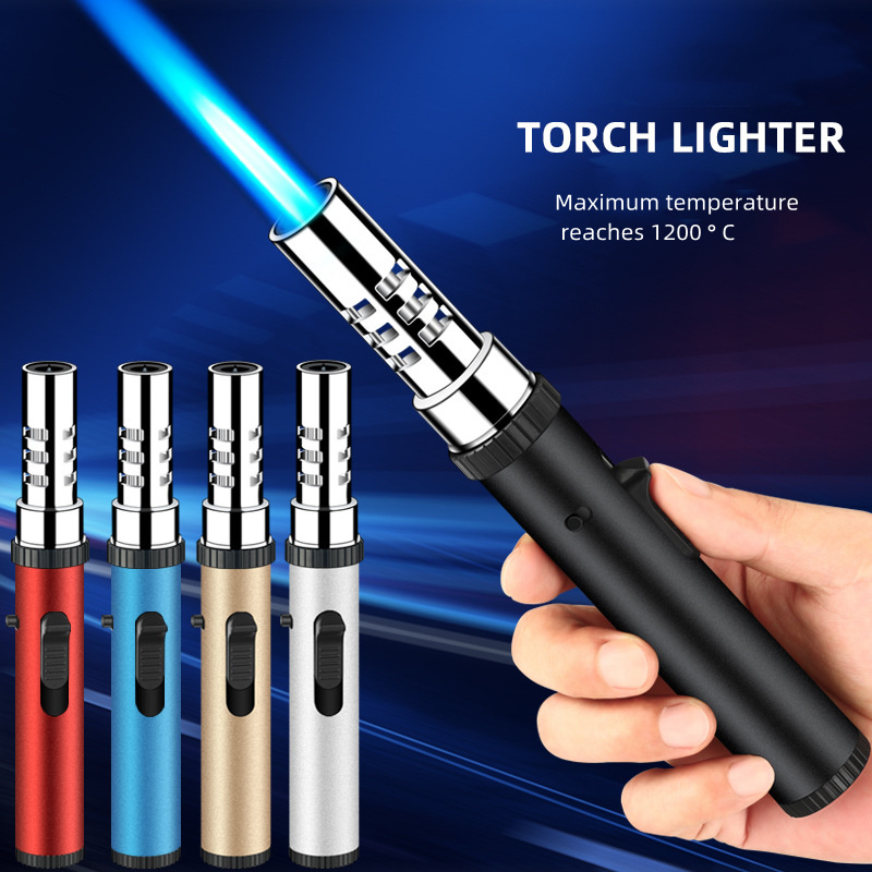 Long Jet Pen Torch Lighter, Windproof Refillable Butane Adjustable Flame Gas Lighter for BBQ