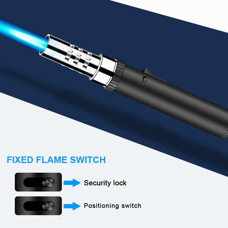 Long Jet Pen Torch Lighter, Windproof Refillable Butane Adjustable Flame Gas Lighter for BBQ