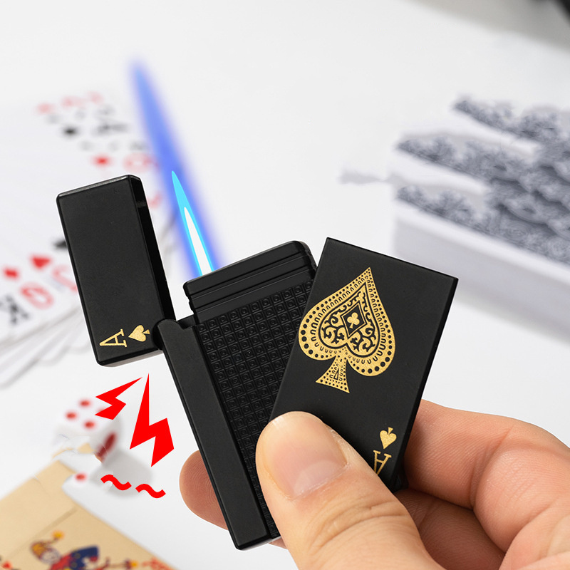 Green Flame Ace Card Lighter, Refillable Butane Lighter, Ace of Spades Cool Lighter Windproof Poker Design