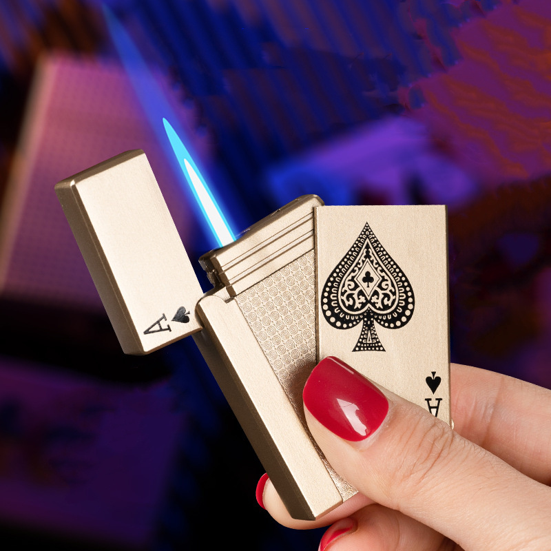 Green Flame Ace Card Lighter, Refillable Butane Lighter, Ace of Spades Cool Lighter Windproof Poker Design