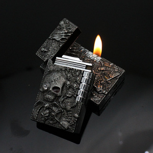 Creative Double Ghost Head Relief Shaped Metal Gas Lighter