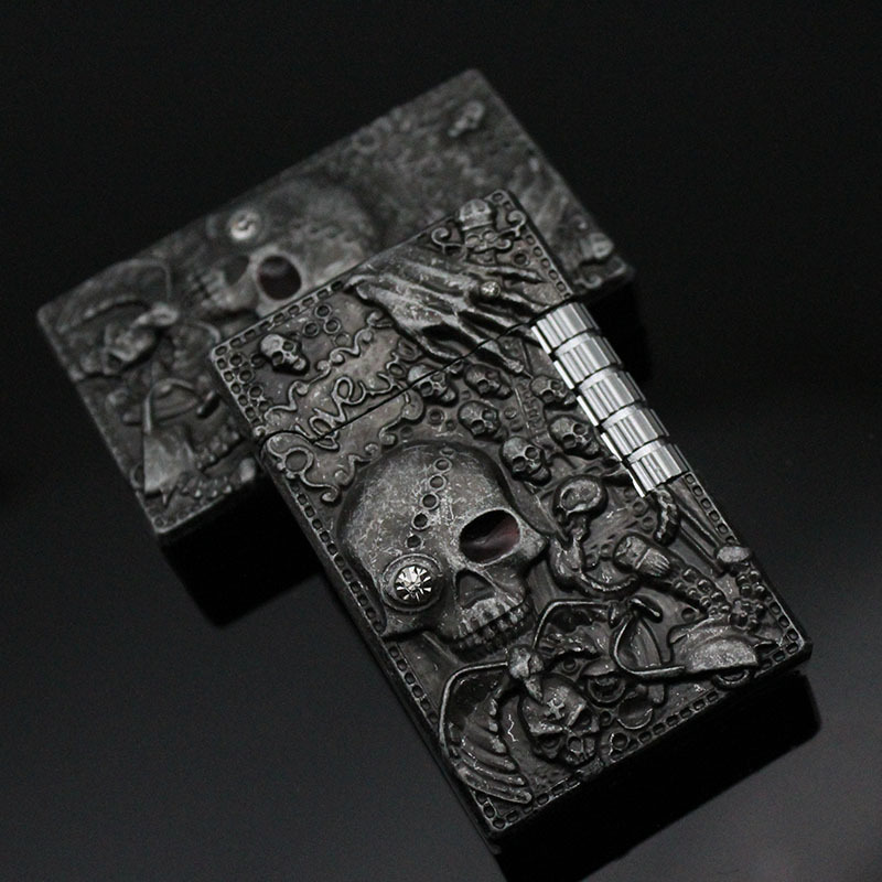 Creative Double Ghost Head Relief Shaped Metal Gas Lighter