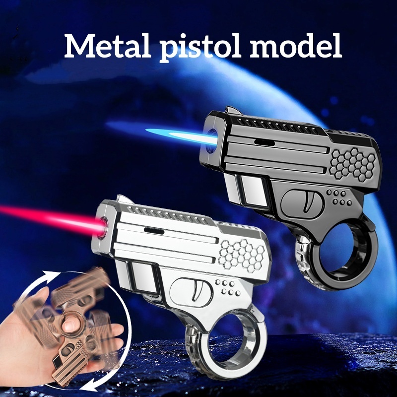 Metal Pistol Model Refillable Butane Windproof Torch Lighter - Adjustable Flame