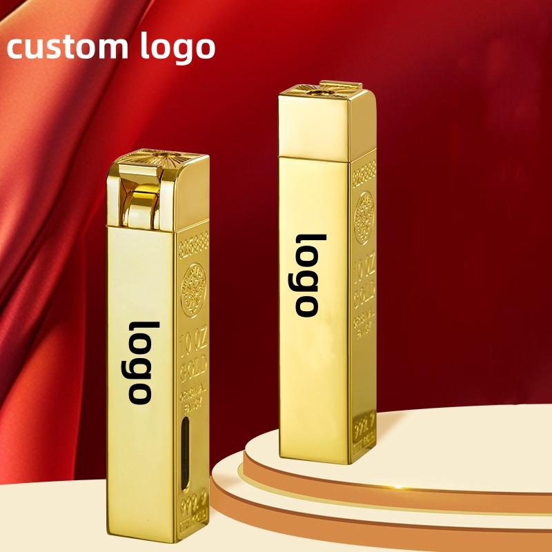 Creative Gold Bar Shaped Blue Jet Flame Gas Lighter With Visible Gas Window Accept Logo Customization