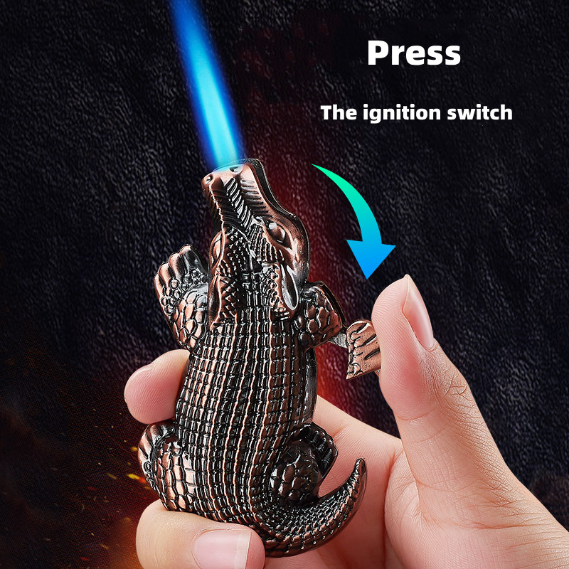 New Arrival Crocodile Model Refillable Windproof Blue Jet Flame Cigarette Lighter