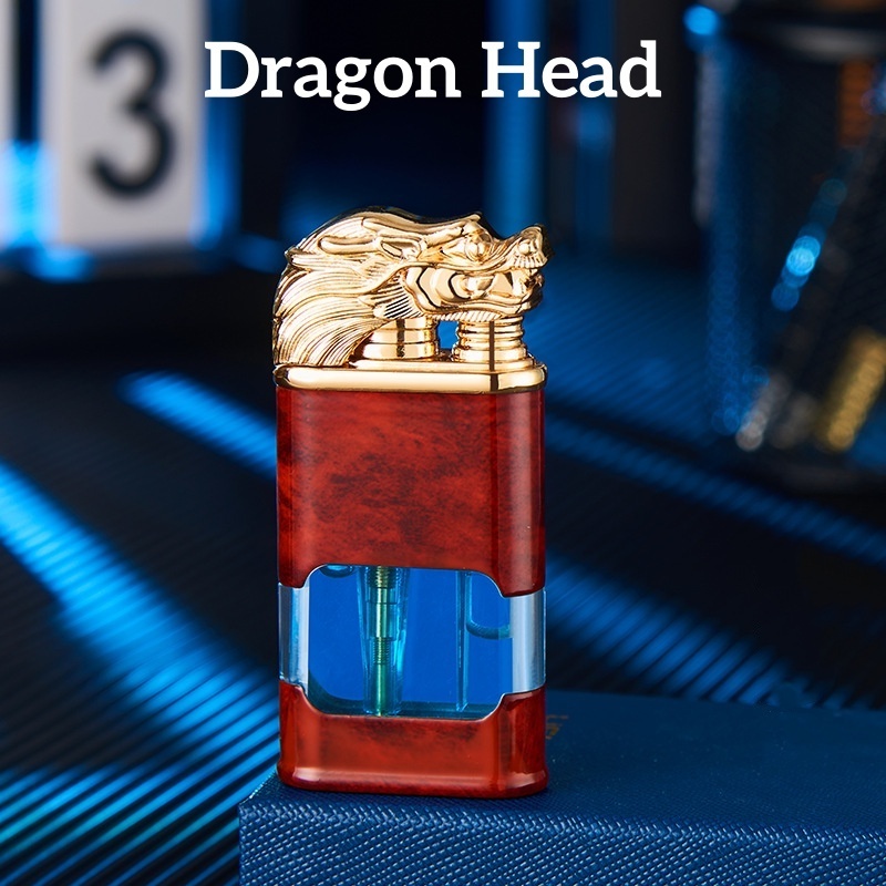 Creativity Chinese Loong Model Butane Lighter Dual Flame Dragon Lighter With Visible Gas Window