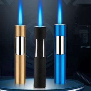 Wholesale windproof blue jet flame pen lighter custom logo/Refillable butane gas torch lighter