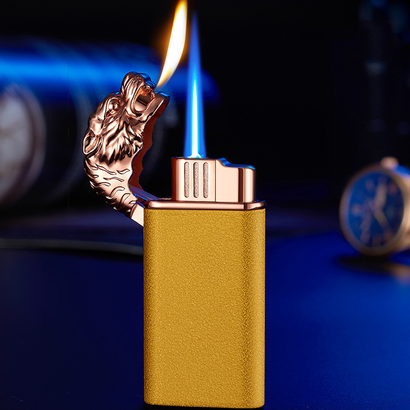 Creativity Tiger Head/Eagle Head model Butane Lighter Two Kind Flame Gas Cigarette Lighter Custom logo