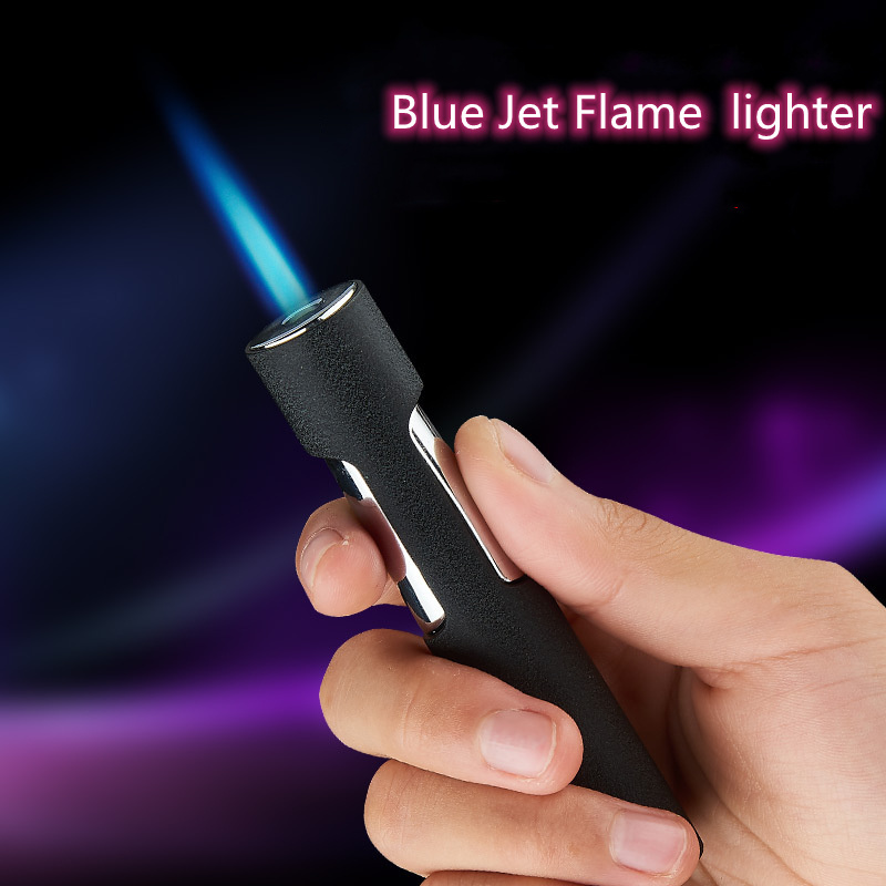 Wholesale windproof blue jet flame pen lighter custom logo/Refillable butane gas torch lighter