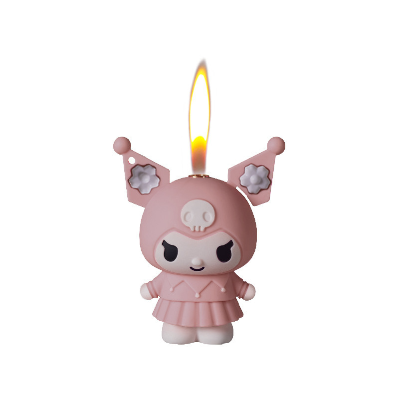 New Arrival Cute Kuromi Open Fire Gas Cigarette Lighter With Necklace