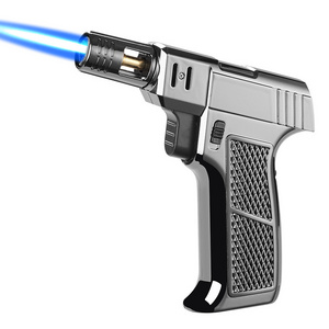 Creative Handgun-Shape Torch Lighter  Refillable Butane Cigar Lighter With Safety Lock