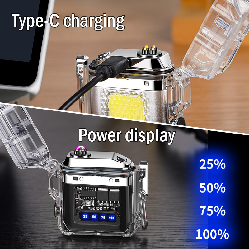 Waterproof Rechargeable LED Power Display Lighter 3 Modes of Flashlight Windproof Lighter Dual Arc Electric Lighter