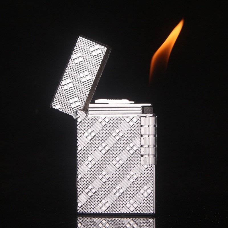 DK801 oblique square lattice bright side grinding wheel metal fire cigarette lighter refillable