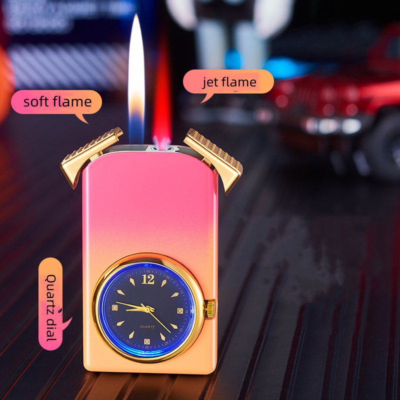 Dual Flame Lighter Switchable Torch Jet Lighter & Soft Flame Lighter With LED Light Dial