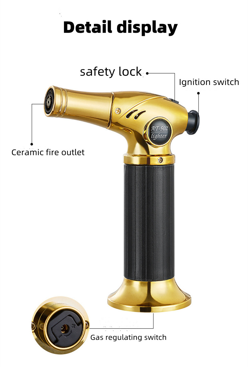 Kitchen Cooking Torch lighter Adjustable Flame Refillable Gas Torch Lighter With Safety Lock