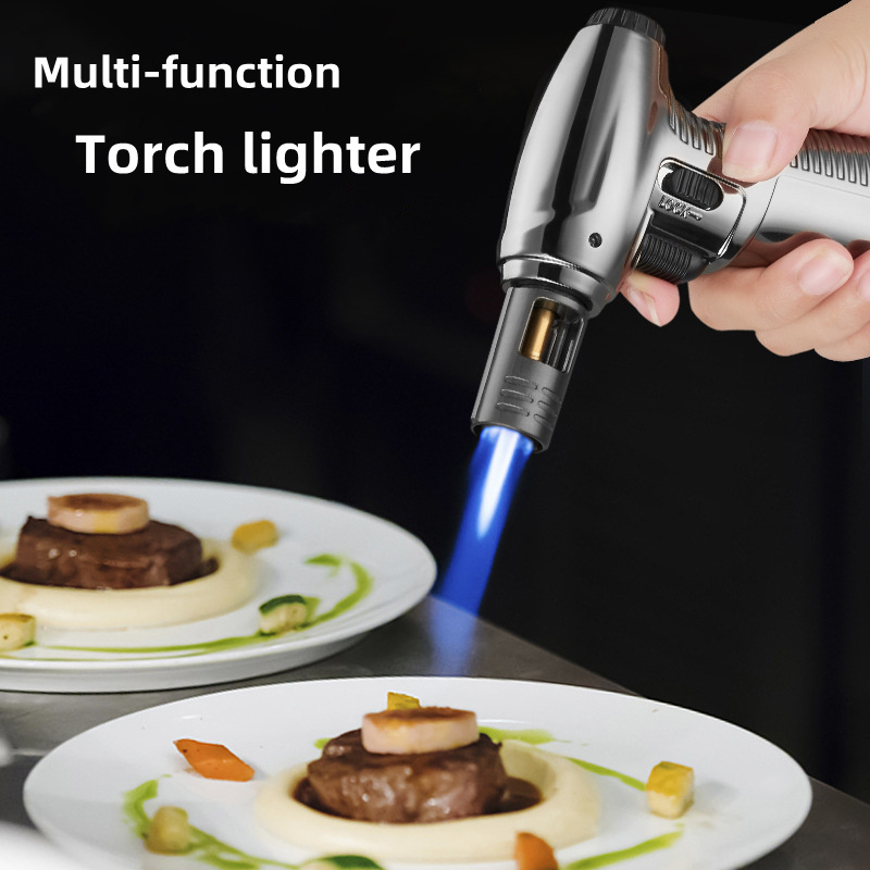 Handheld jet flame torch lighter refillable butane gas BBQ  windproof lighter with safety lock