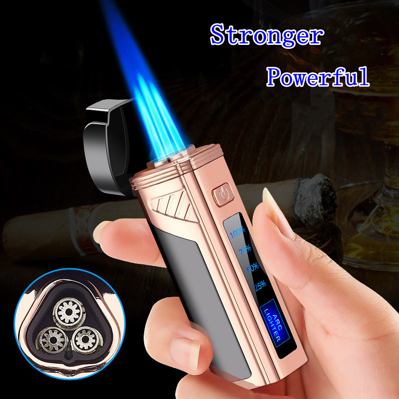 Multi-functional Touch Electric Switch Triple Jet Flame Butane Gas Torch Cigar Lighter Custom Logo