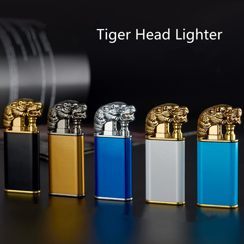 Hot Selling Dragon Head/Tiger Head Model Butane Lighter Double Flame Cigarette Lighter Custom Logo