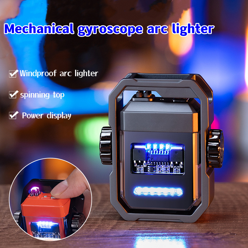 New design Mecha style rotary gyroscope+windproof double arc lighter with LED Battery Indicator