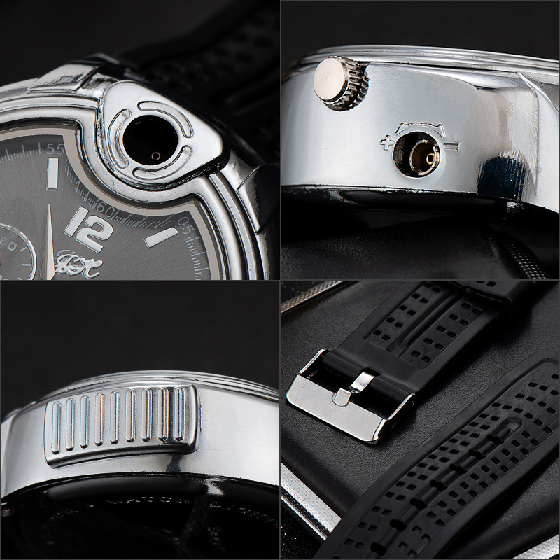 Creativity multi-function windproof refillable cigarette gas lighter watch for men