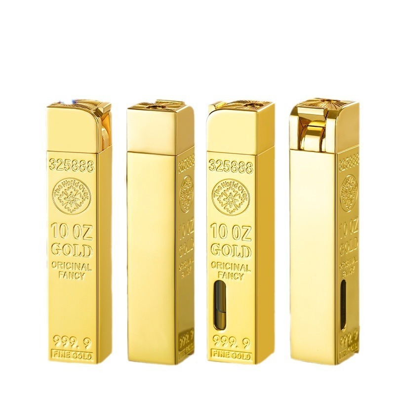 Creative Gold Bar Shaped Blue Jet Flame Gas Lighter With Visible Gas Window Accept Logo Customization