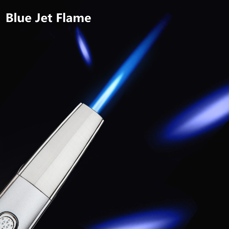 Powerful blue jet flame torch lighter refill butane gas windproof cigar lighter with safety lock