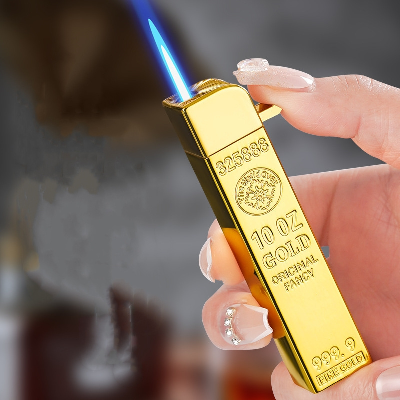 Creative Gold Bar Shaped Blue Jet Flame Gas Lighter With Visible Gas Window Accept Logo Customization