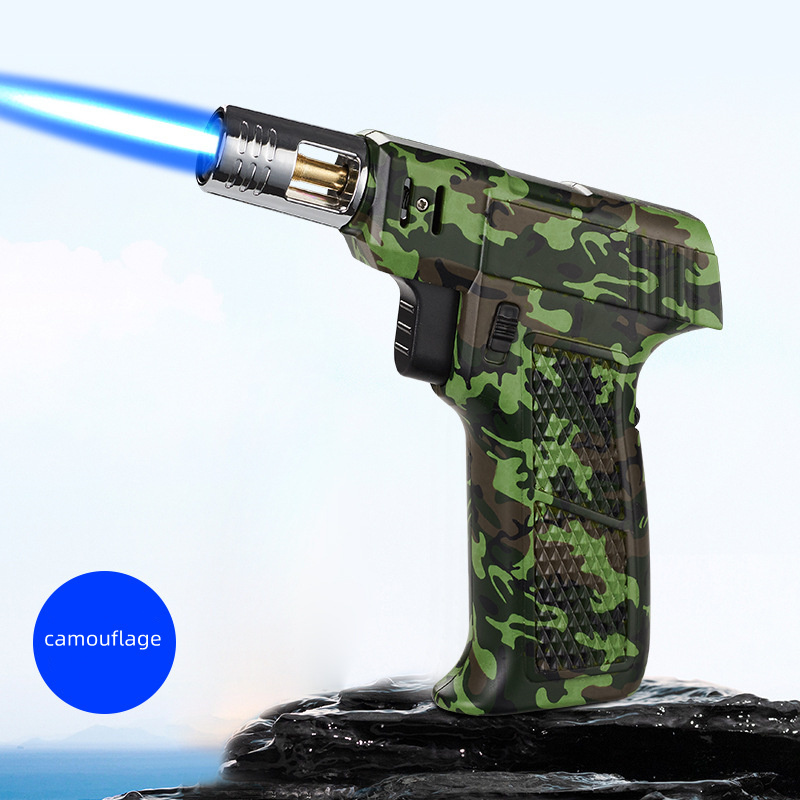 Creative Handgun-Shape Torch Lighter  Refillable Butane Cigar Lighter With Safety Lock