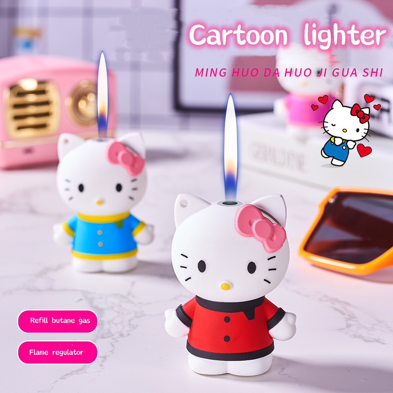 Wholesale 3D Hello Kitty Cartoon Lighter Open Fire Gas Lighter