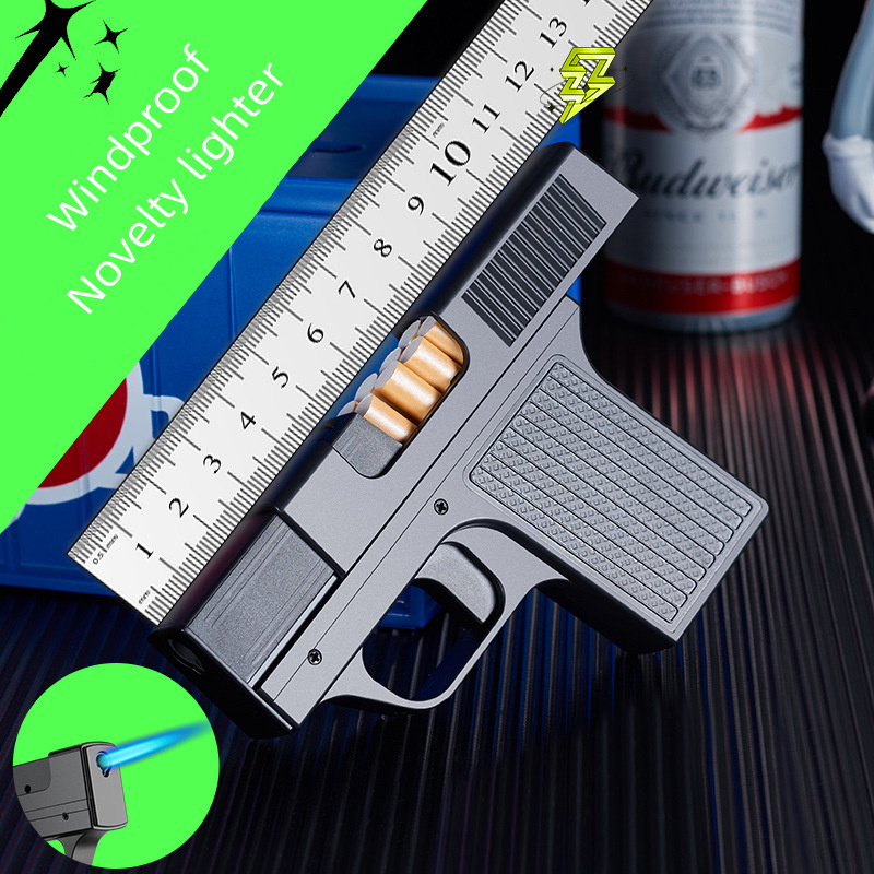 Novel gun model windproof refillable cigarette lighter with cigarette box (capacity of 10pcs )