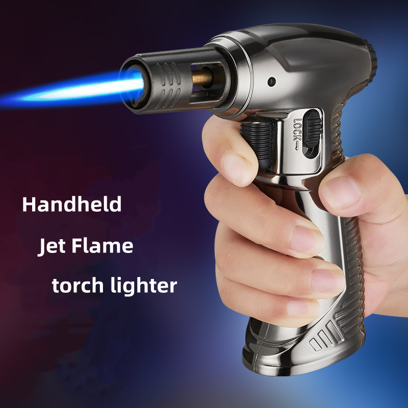 Handheld jet flame torch lighter refillable butane gas BBQ  windproof lighter with safety lock