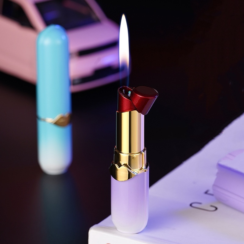 Cute Lipstick Lighter, Soft Flame Refillable Butane Lighter, Novelty Adjustable Open Flame Lighter