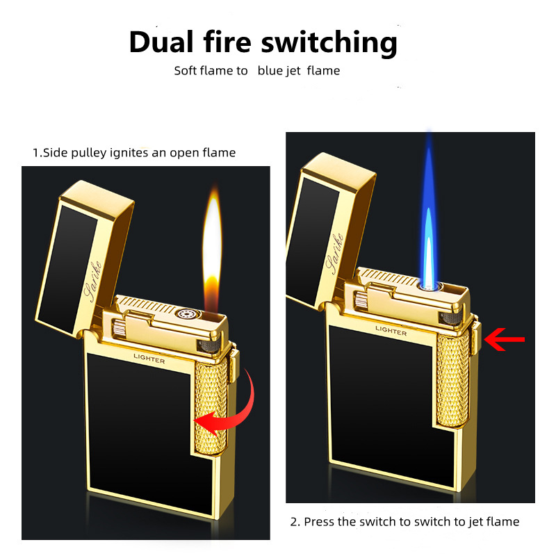 Dual Flame Soft & Torch Flame 2 in 1 Cigar Metal Lighter Butane Fuel Refillable Good for Cigar Cigarette Lighters