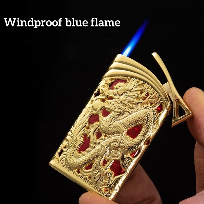 Embossed Relief Gold Dragon Jet Flame Lighter, Creative Windproof Lighter, Cool Jet Flame Torch Lighter