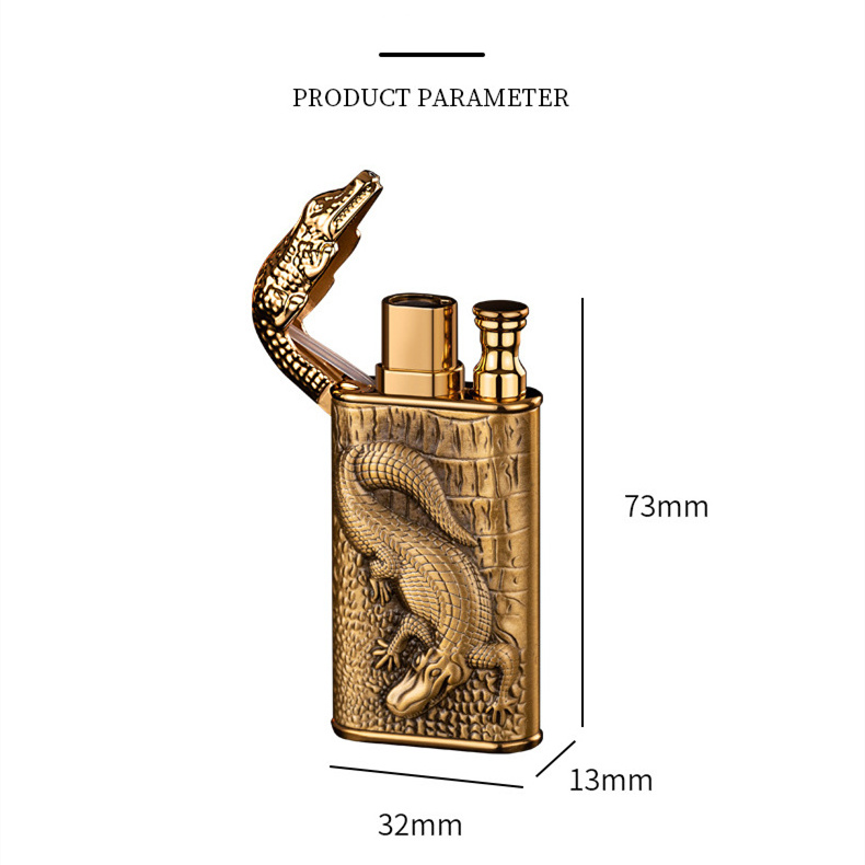 Embossed crocodile model lighter jet flame /open fire refillable gas lighter